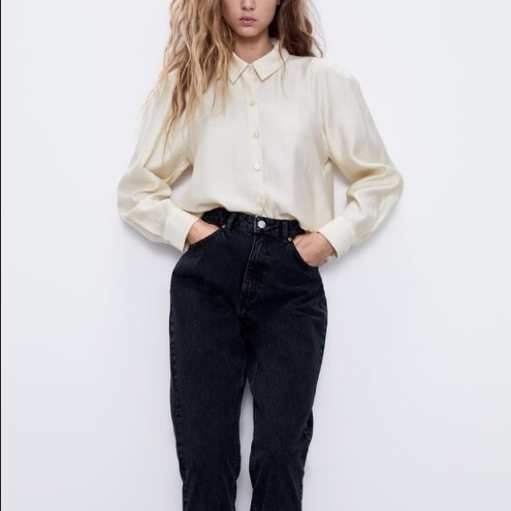NWOT Zara Ballon Sleeved Shirt TRF Button-Up M